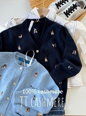TT cashmere康赛妮双股山羊绒针织毛衣男女童卡通刺绣加厚开衫