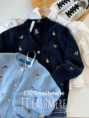 TT cashmere康赛妮双股山羊绒针织毛衣男女童卡通刺绣加厚开衫