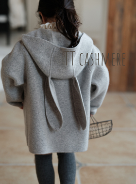 TTcashmere山羊绒兔子耳朵可爱男女宝宝儿童开衫羊绒大衣外套