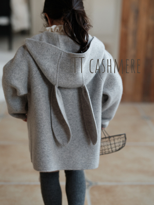 康赛妮100%山羊绒羊绒开衫兔耳朵