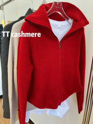 TTcashmere女士软糯双拉链纯色宽松外套100纯羊绒实穿羊绒现货