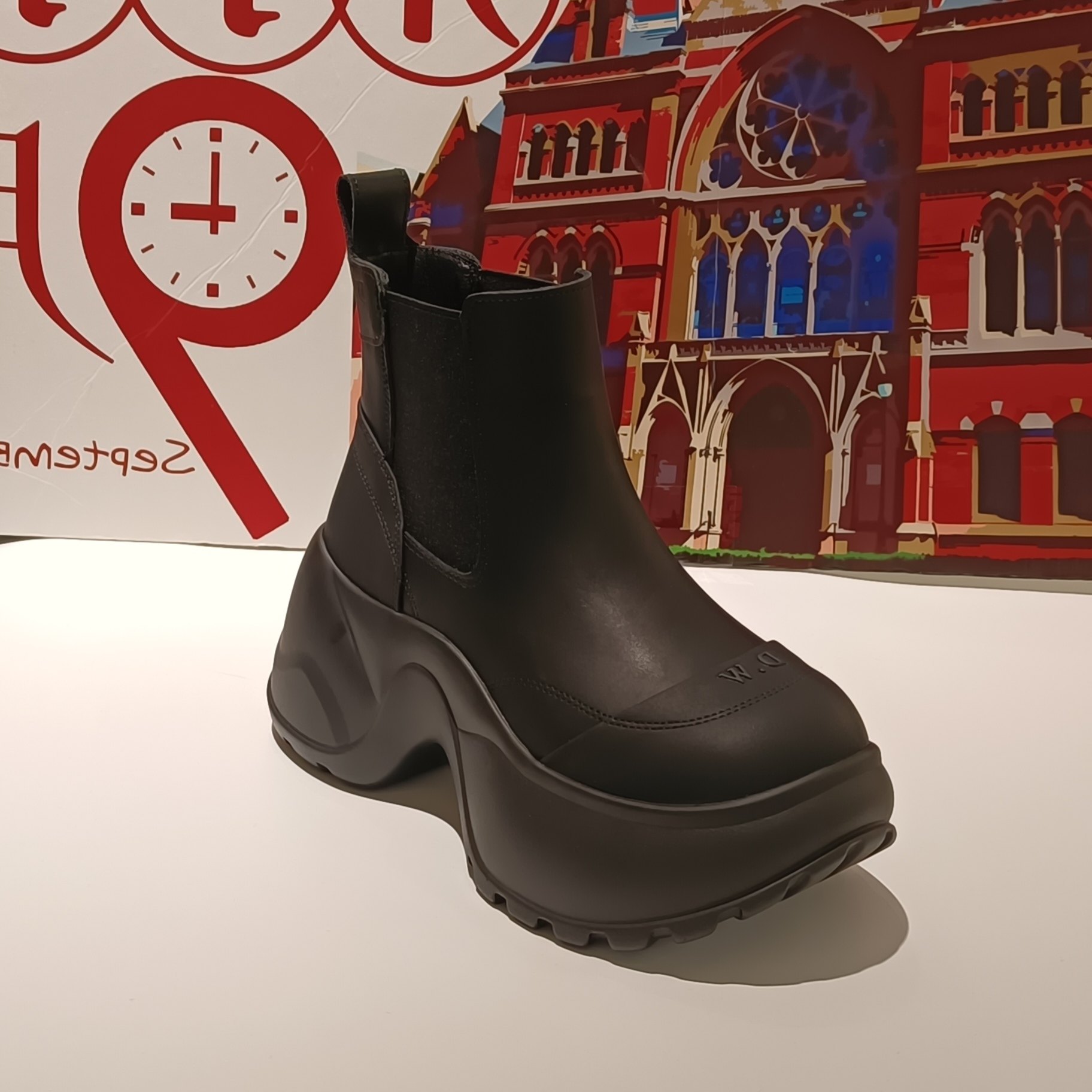 松糕厚底切尔西靴黑色秋冬牛皮大头短靴8cm增高潮人m60女鞋马丁靴