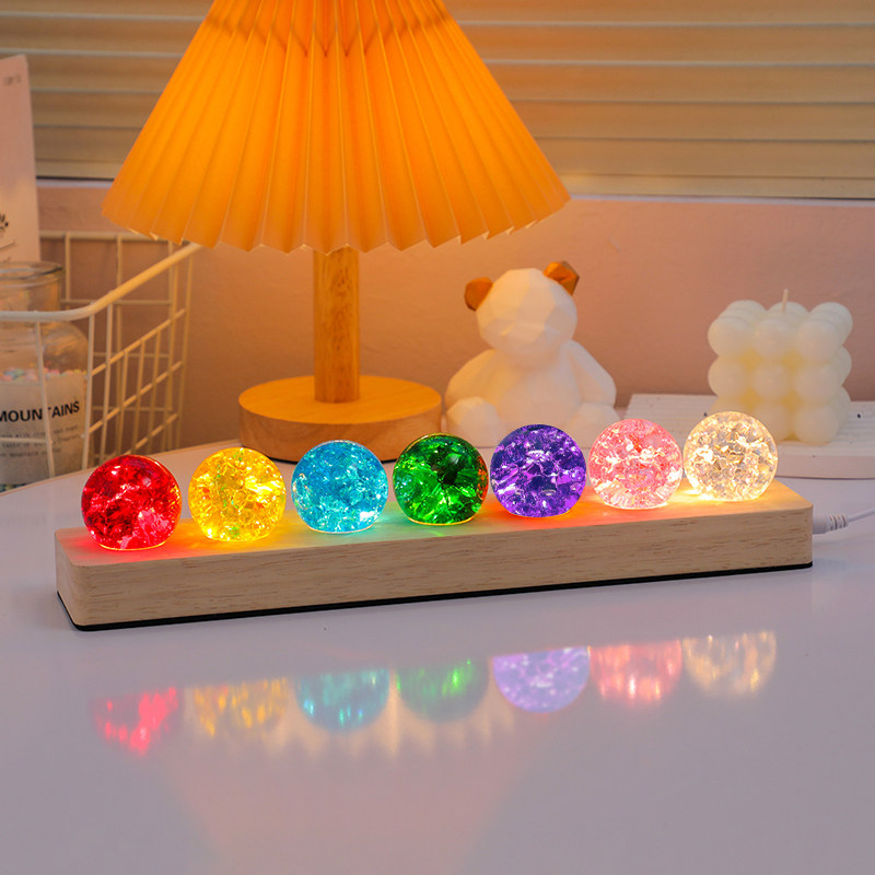 七彩发光水晶玻璃球小夜灯