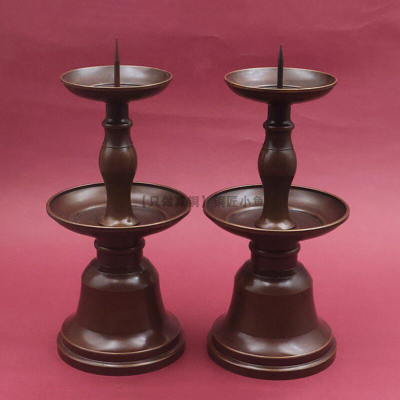 纯铜蜡烛台仿古莲花酥油灯一对