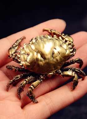 5cm可开盖仿真螃蟹摆件纯黄铜