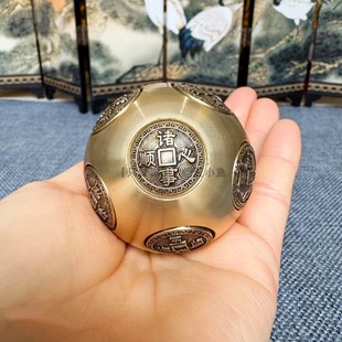 纯黄铜十二面转转手球12面旋转魔方金属指尖陀螺把玩手把件手握球