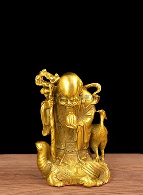 寿星站龙龟送老人神像摆件全黄铜