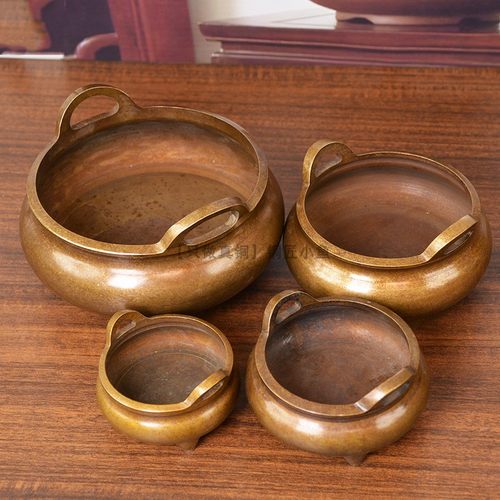 实心加厚纯黄铜香炉家用供奉三足