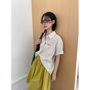 设计感小众法式 2025夏Fu 女2025夏季 韩版 别致polo 休闲条纹衬衫