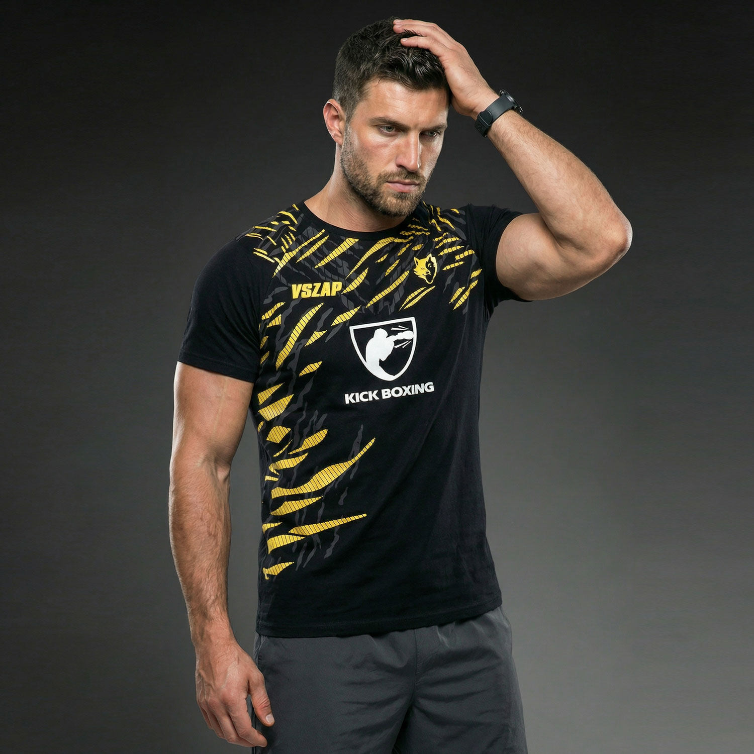 VSZAP搏击格斗纯棉烫金泰拳MMA训练男运动健身踢拳击服UFC短袖T恤