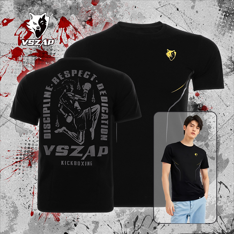VSZAP短袖踢拳泰拳暗黑印花T恤男