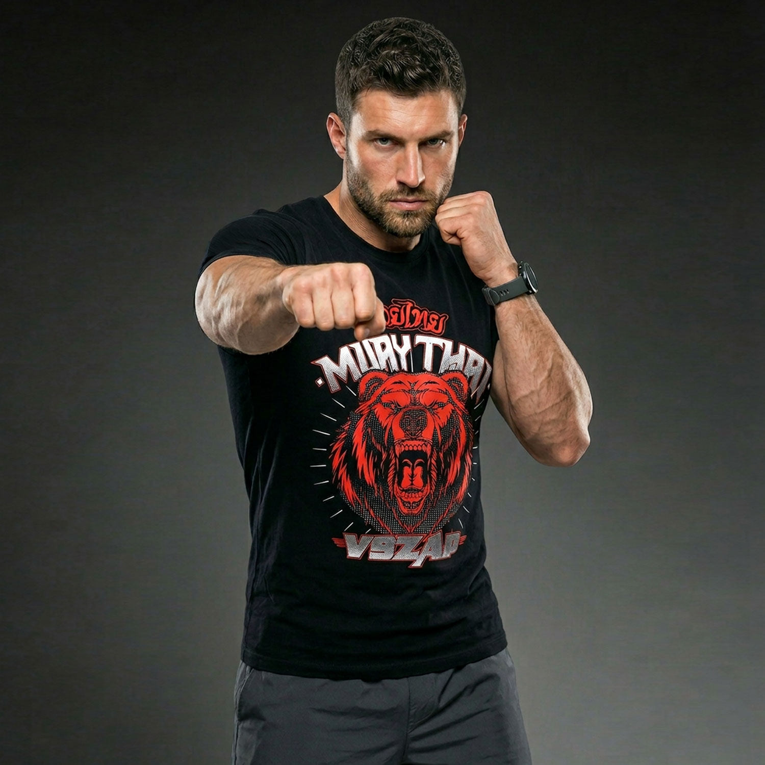 VSZAP泰拳击服运动MMA格斗UFC纯棉训练短袖搏击T恤男踢拳健身上衣