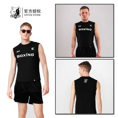VSZAP黑甲泰拳击无袖MMA纯棉运动休闲男士背心简约上衣健身房T恤
