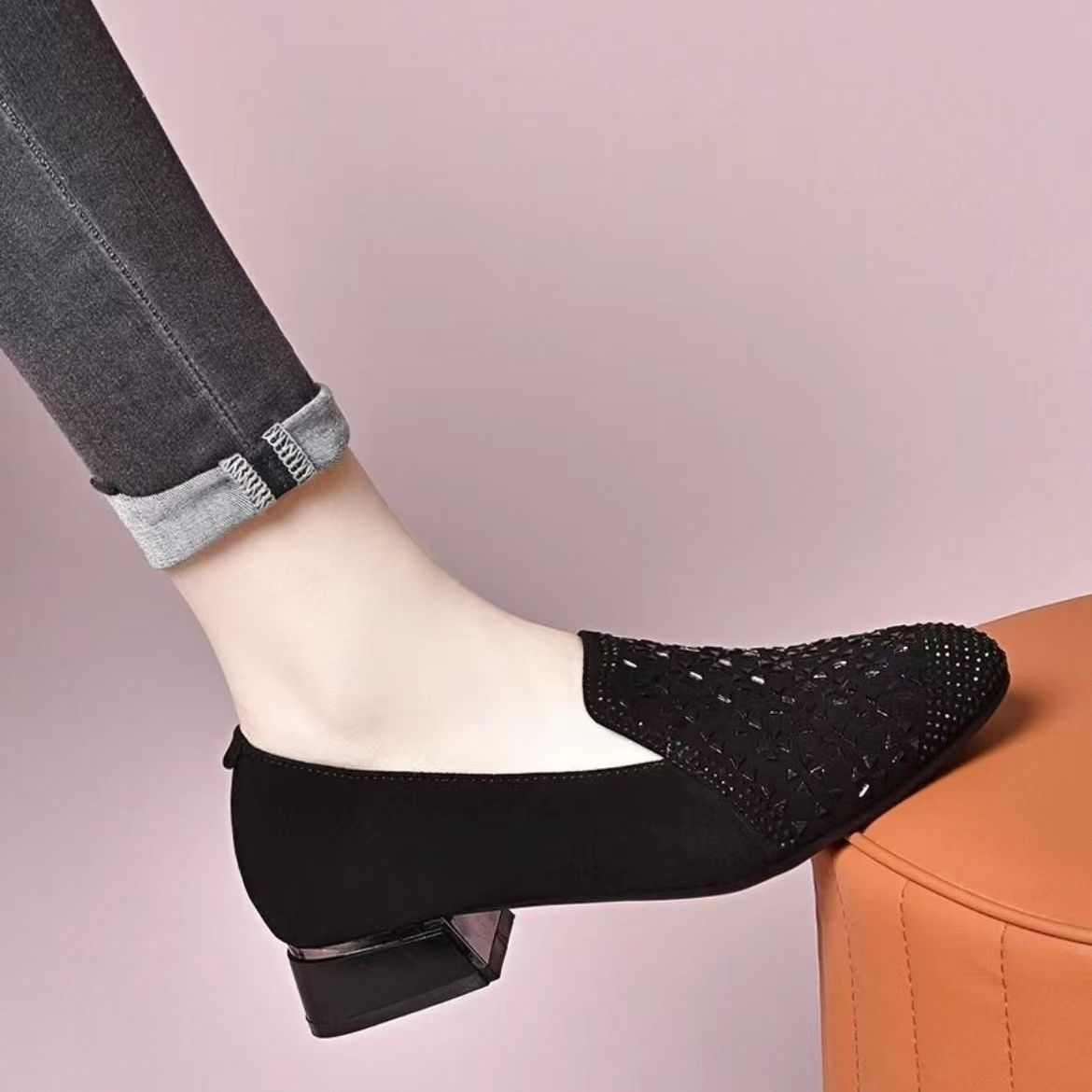 深口单鞋软底软面豆豆妈妈鞋