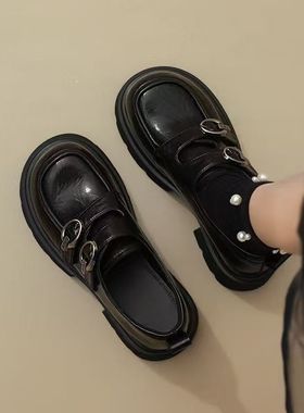 厚底增高小个子黑色小皮鞋女2025春季新款鞋子百搭女款乐福鞋单鞋