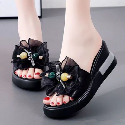 凉拖鞋厚底法式蝴蝶结