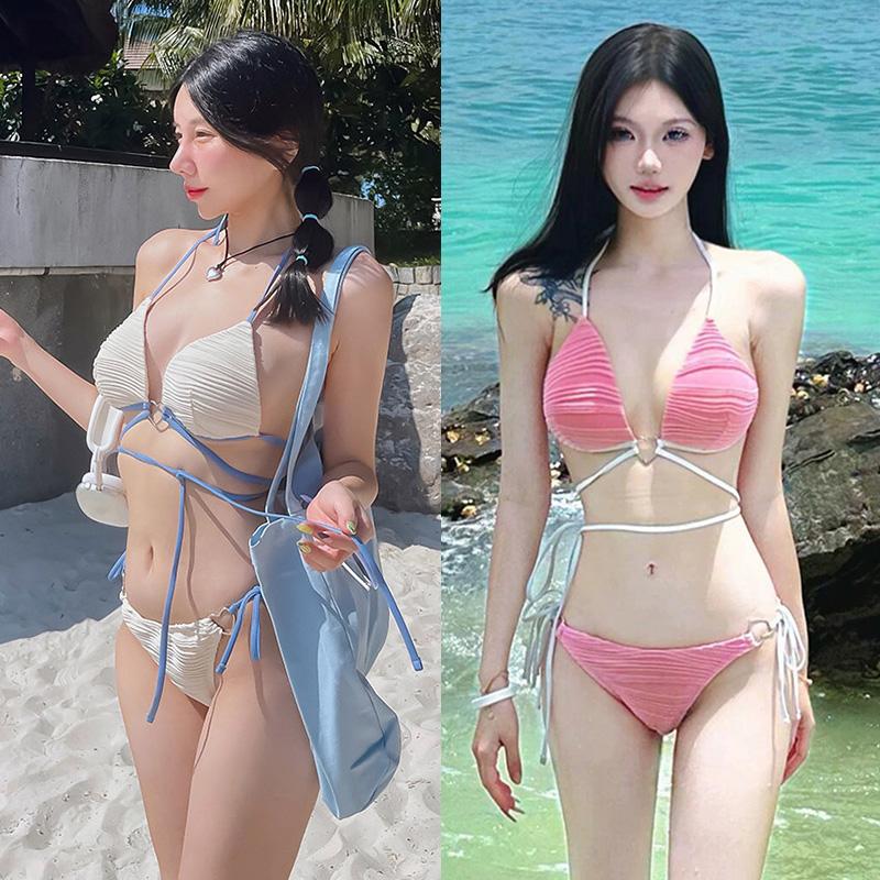 分体性感白色女款比基尼海边泳装