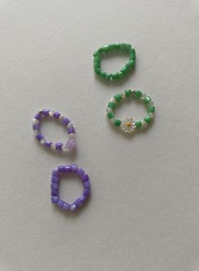 「南风过境」手工混搭老鱼骨明艳清新不一样的弹力绳戒指「原创」