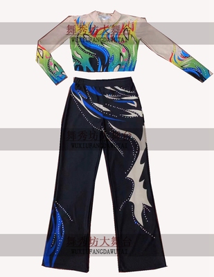 有氧体操服 大众健美操比赛服 踏板体操服 印花烫钻款D-12365