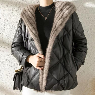 海宁真皮羽绒服皮衣中长款2025冬新款女休闲绵羊皮水貂毛皮草外套