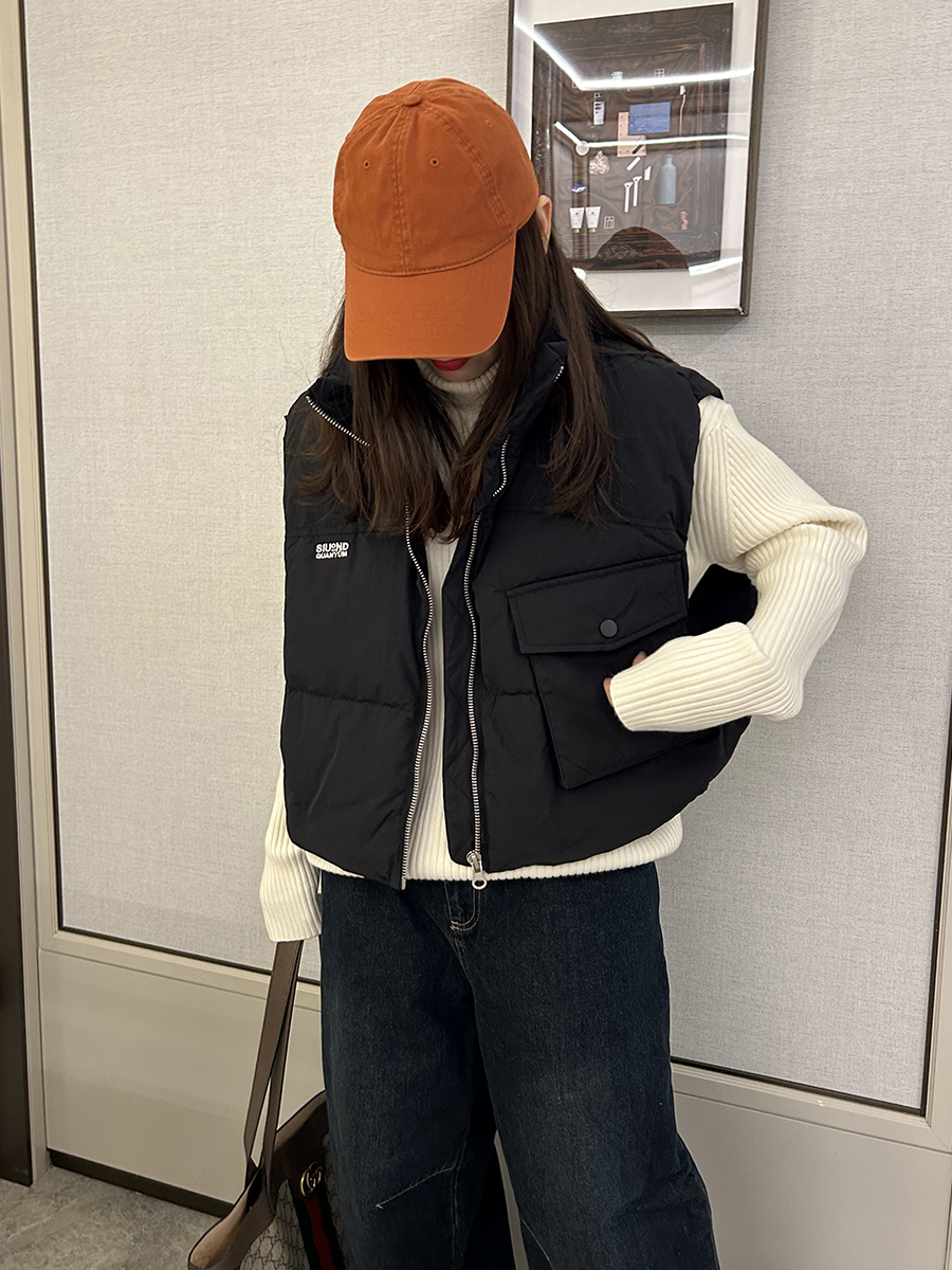 短款立领工装风羽绒服马甲