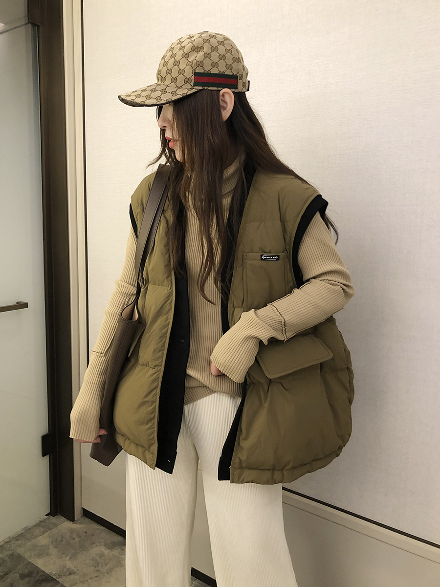 韩版V领白鸭绒羽绒马甲