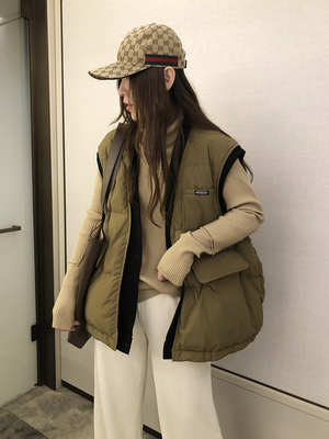 韩版V领白鸭绒羽绒马甲