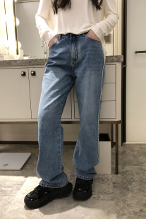 女长款 SUPERXUE春季 宽松直筒中腰水洗牛仔裤 韩版 新款