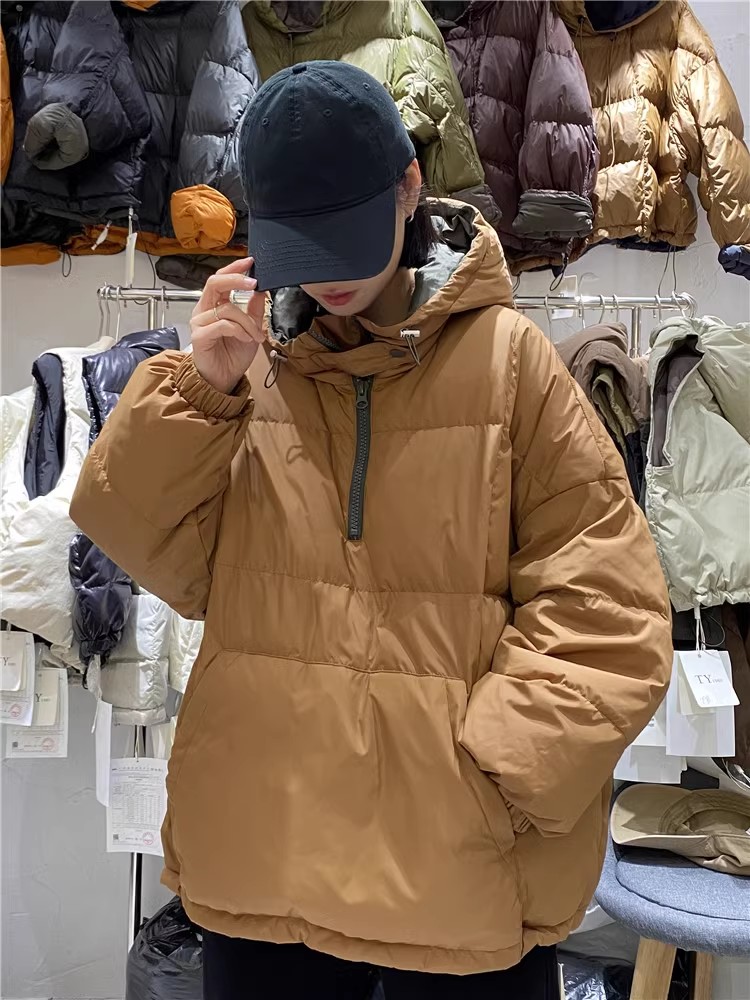 韩版中长连帽白鸭绒羽绒服