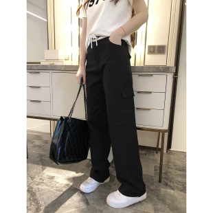 黑色裤 抽绳高腰显瘦宽松直筒裤 子女春秋款 爆款 新款 superxue