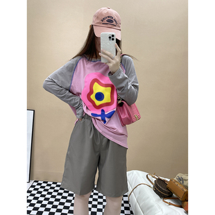 灰色短裤 高腰显瘦休闲宽松直筒裤 女夏季 新款 子 薄款 superxue