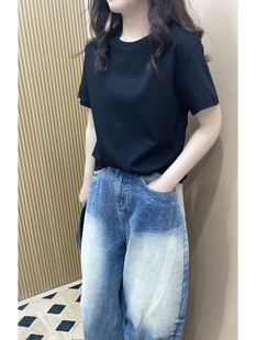 圆领t恤女纯色品质上衣 简约宽松休闲短袖 superxue夏装 新款