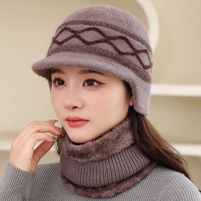 妈妈帽兔毛加绒加保暖毛线针织帽