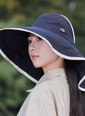 夏季骑行空顶护颈披肩一体大檐帽