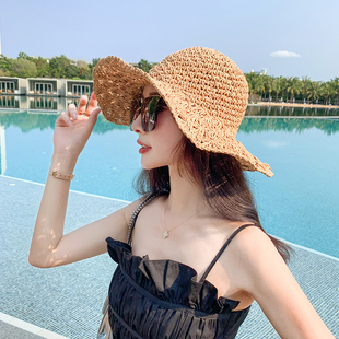 潮海邊大帽檐防曬遮陽太陽度假百搭大沿涼帽 夏天沙灘草帽子女韓版