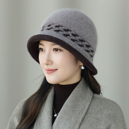 冬季保暖加绒针织毛线帽妈妈帽
