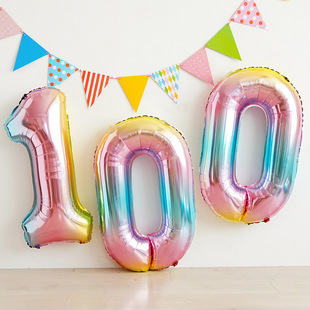 果冻色数字气球16寸彩虹渐变色数字气球儿童生日派对拍照道具装饰