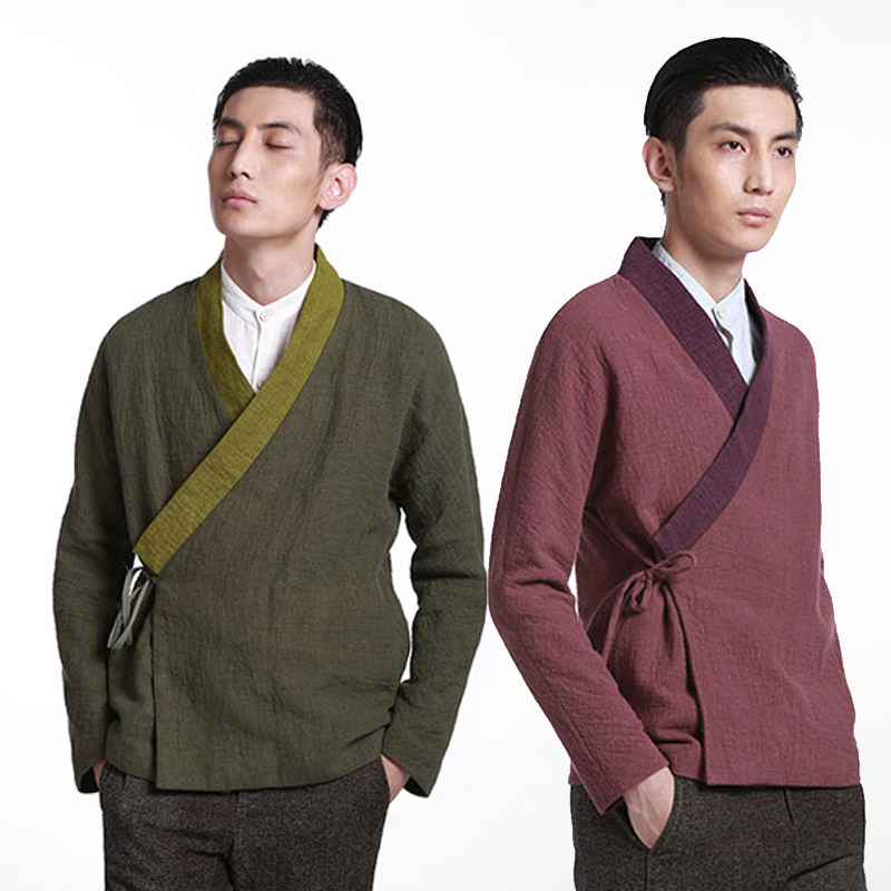 增简春秋中式情侣 汉麻外套中式连肩袖交领汉服 古琴服茶人禅上衣