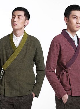 增简春秋中式情侣 汉麻外套中式连肩袖交领汉服 古琴服茶人禅上衣