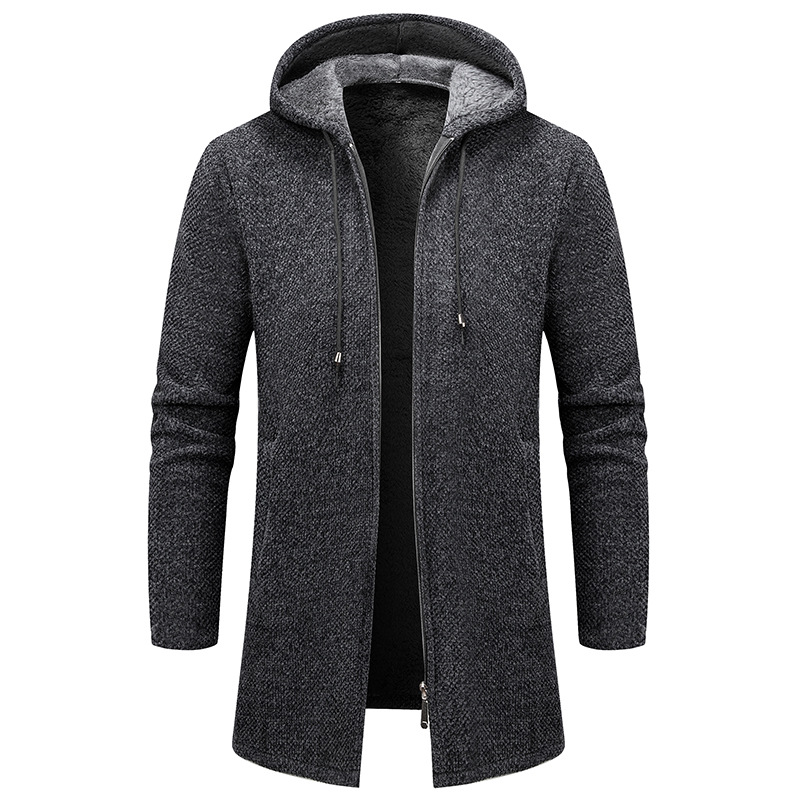 跨境外贸秋冬新款中长款连帽大菠萝针织开衫绒厚大码男士毛衣大衣