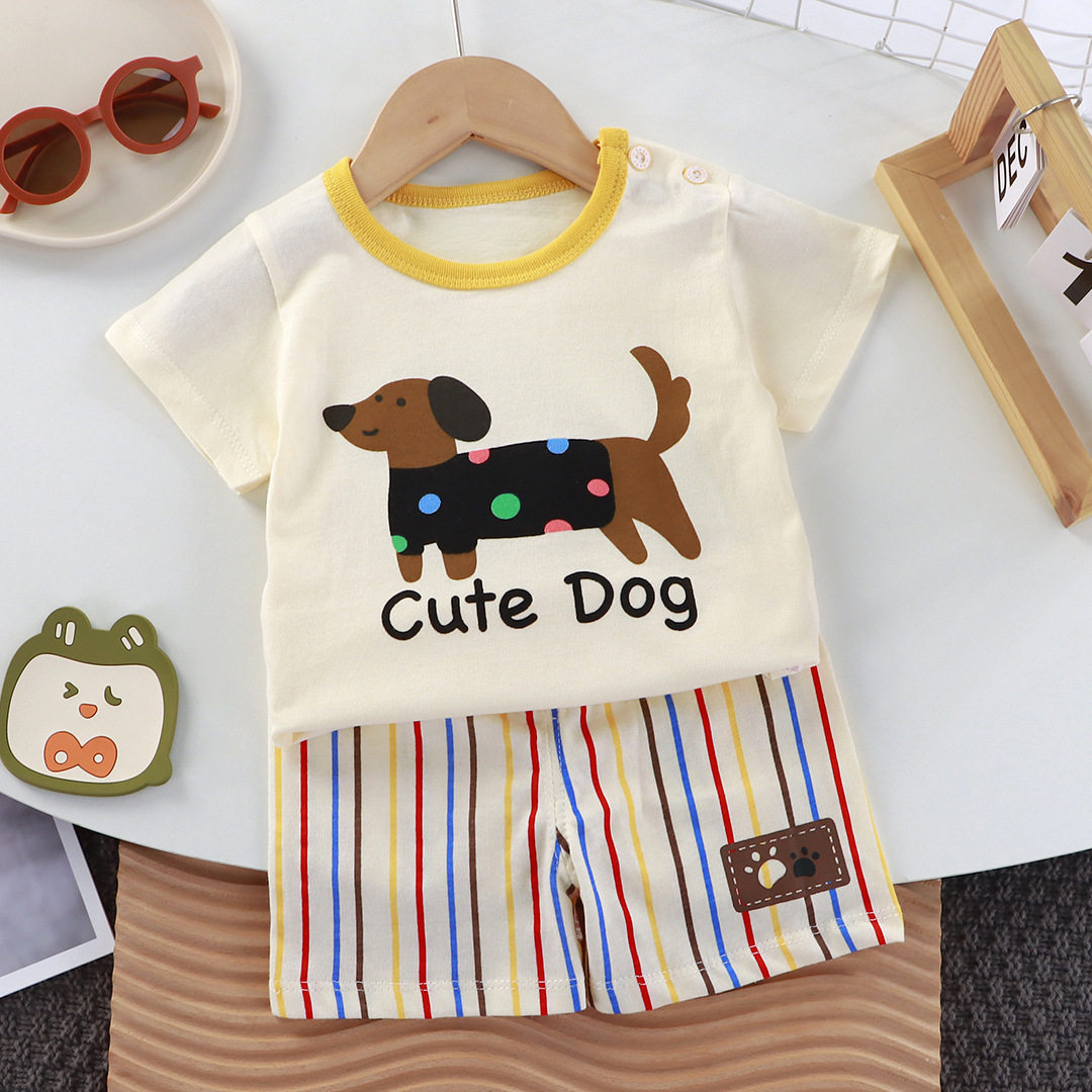 新款童装短袖套装儿童短袖短裤女童夏单件男童t恤两件装宝宝衣服