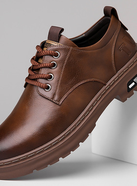 P01-7皮鞋男士款新款春季商务休闲鞋子英伦风软底工装鞋休闲皮鞋