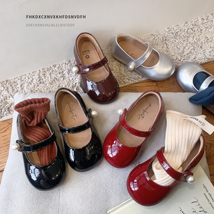 红色过年韩版儿童小皮鞋2026春秋女童单鞋浅小女孩豆豆鞋宝宝童鞋