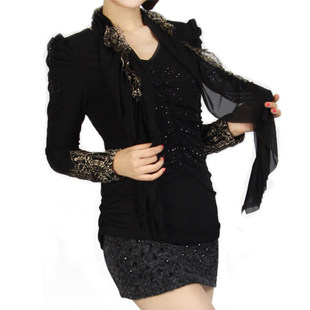 包邮特价莎伦米奴正品 v领双层羊奶丝长袖复古衫 女衫送围巾11204