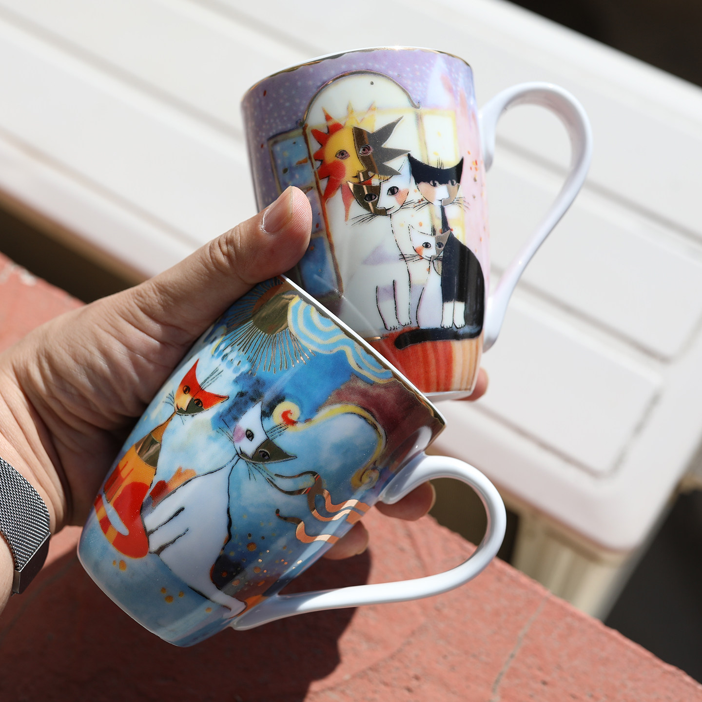 外网超贵！德国陶瓷杯水杯马克杯月亮猫系列复古精致水杯防烫手柄