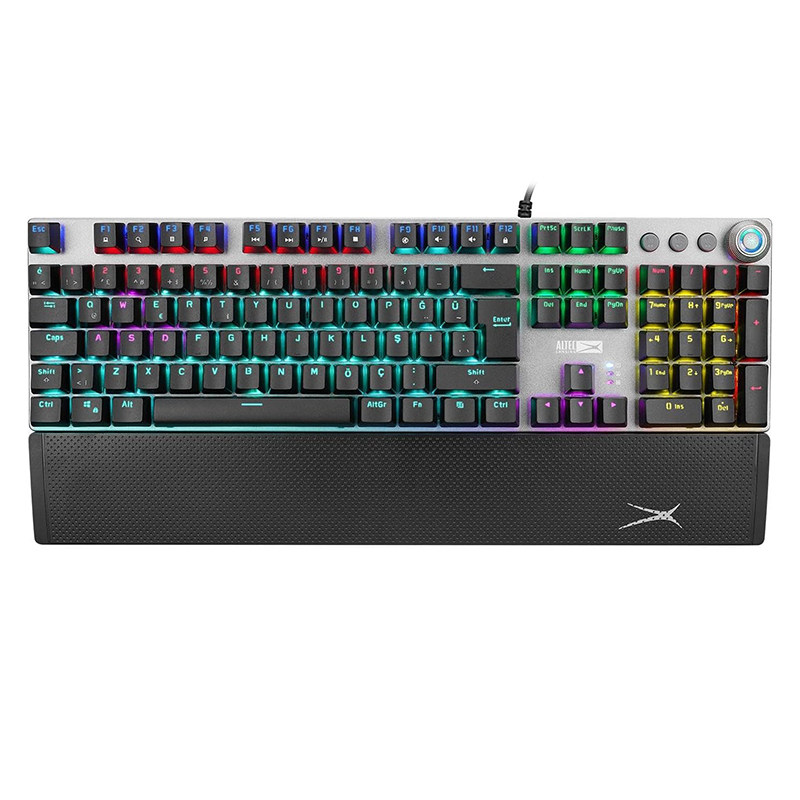 出口美国Altec幻彩6色背光游戏键盘108/87键青轴机械粉白混色有线