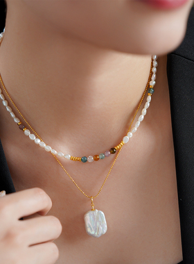 珞有时「无比珍玺」2024小众设计感天然珍珠叠戴锁骨项链
