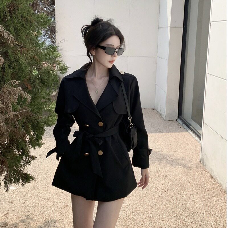 法式小众设计感风衣外套女2025年秋季新款时尚西装领收腰短款大衣
