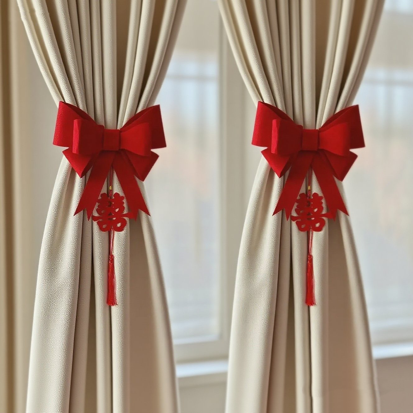 糊涂娘娘结婚窗帘绑带一对婚房布置装饰全套男方女方客厅简约氛围