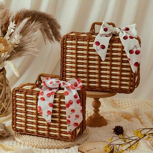 糊涂娘娘藤编手提篮子森系空盒婚礼伴娘实用伴手礼盒子生日礼物盒